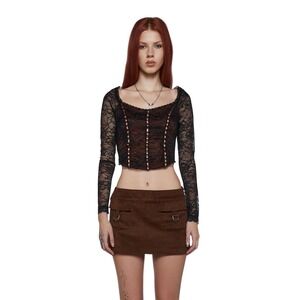 Delia's Black Lace Corset Top Square Neck Cropped‎ Small Fairy Grunge Whimsigoth